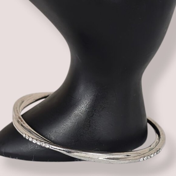 V. Double Twist White Rhinestone Bangle Bracelet - Picture 3 of 4